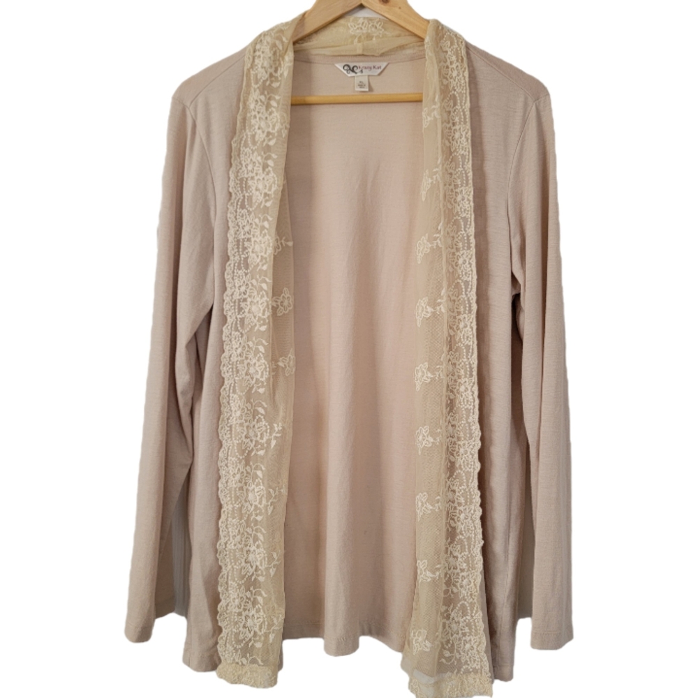 Krazy Kat Beige Whimsical Fairycore Cardigan With Lace Trim